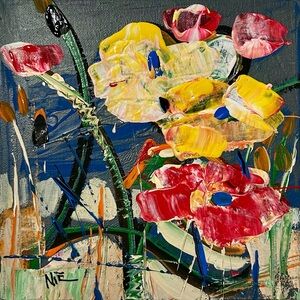 Floral Canvas Art - Red, Yellow, Blue. Google: Who is Daniel Nie